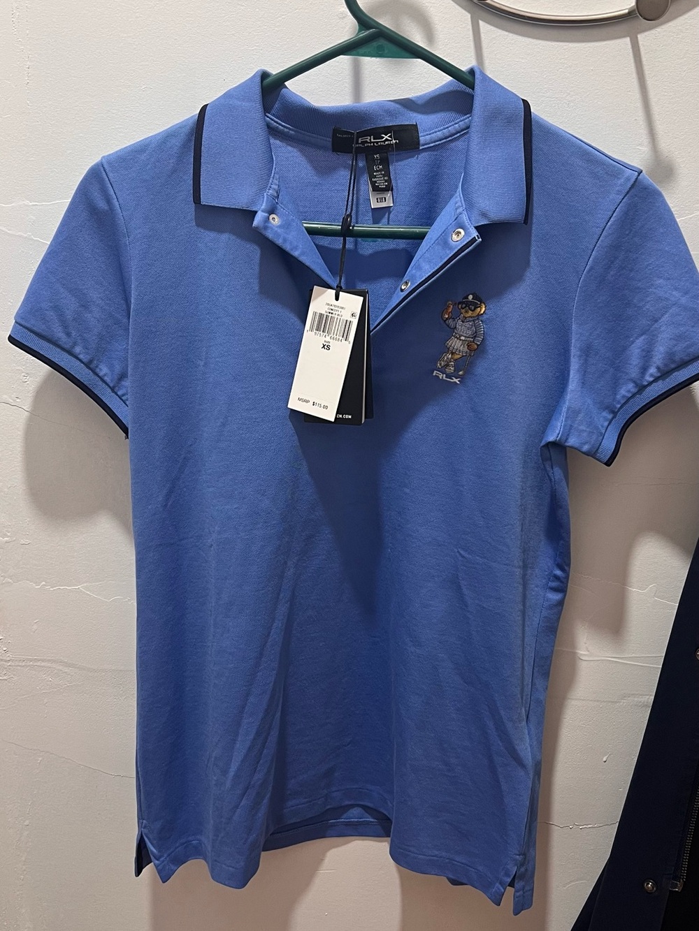 Ralph Lauren Blue Short-Sleeve Polo with Black Trim and Embroidered Bear